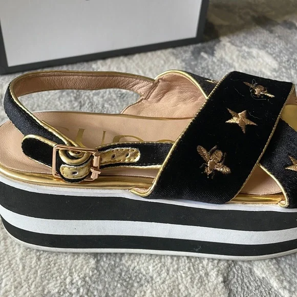 Gucci Black Velvet Platform Sandals Size 38